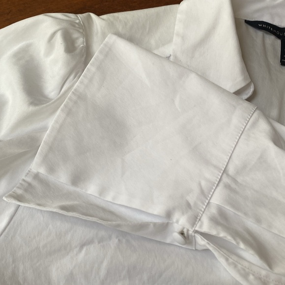 White House black market | white ruched blouse, Sz 10 - Picture 6 of 7